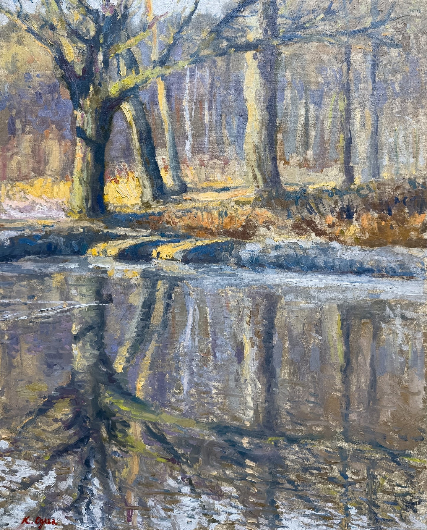 Wschód Słońca nad stawem