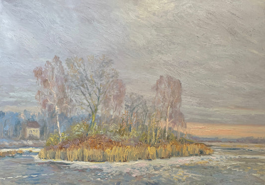 Mroźny poranek nad stawem parkowym